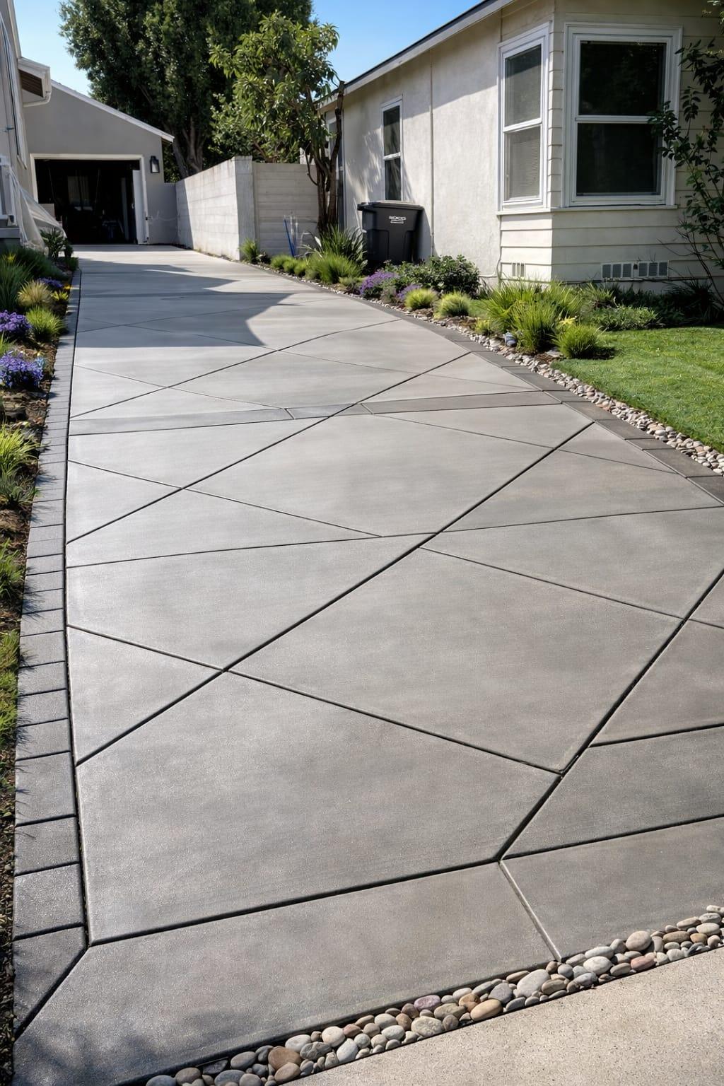 Concrete Driveway with diagonal lines