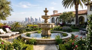 custom water fountain installation in los angeles backyard line of art